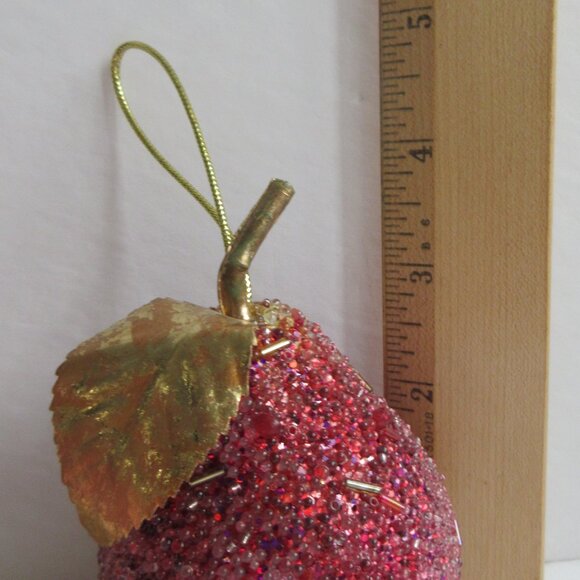Sugar Beaded Pear Fruit Christmas Ornaments Lot Of 10 Red/Pink/Gold Bugle Beads - Picture 5 of 14